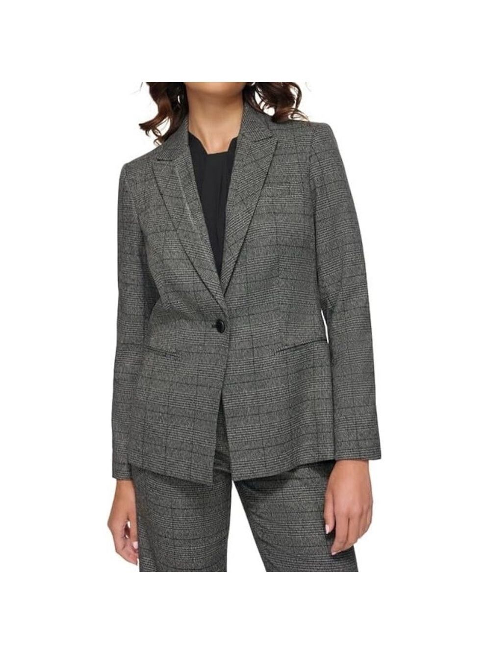 Calvin Klein Plaid Single Button Blazer Jacket Gray Black Menswear Inspired Sz 6